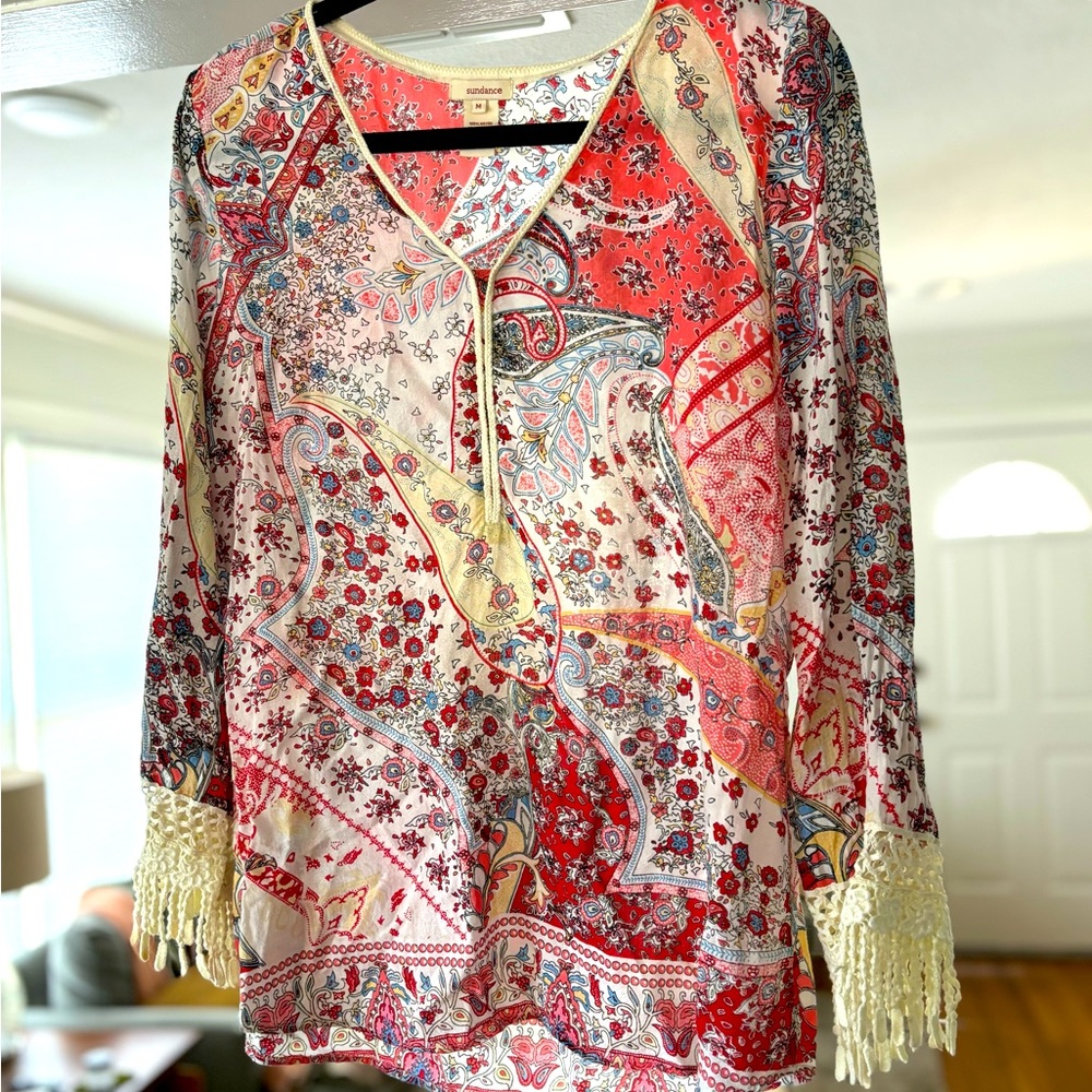Colorful lightweight Sundance tunic. Decorative sleeves. Perfect for summer!